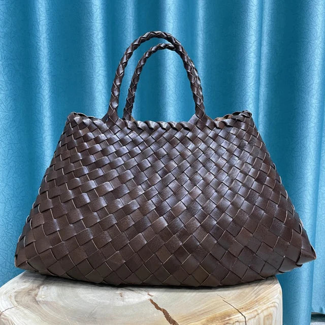 Hand Bag Genuine Leather Weave Tote Top Quality Women Basket Shopping Bags Handle Beach Hobos Handbag - LaTezza Online Shop