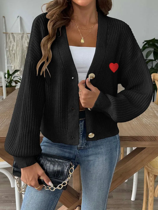 Women's Autumn/Winter New Collection Love Stickers Short Button Jacket Sweater - LaTezza Online Shop