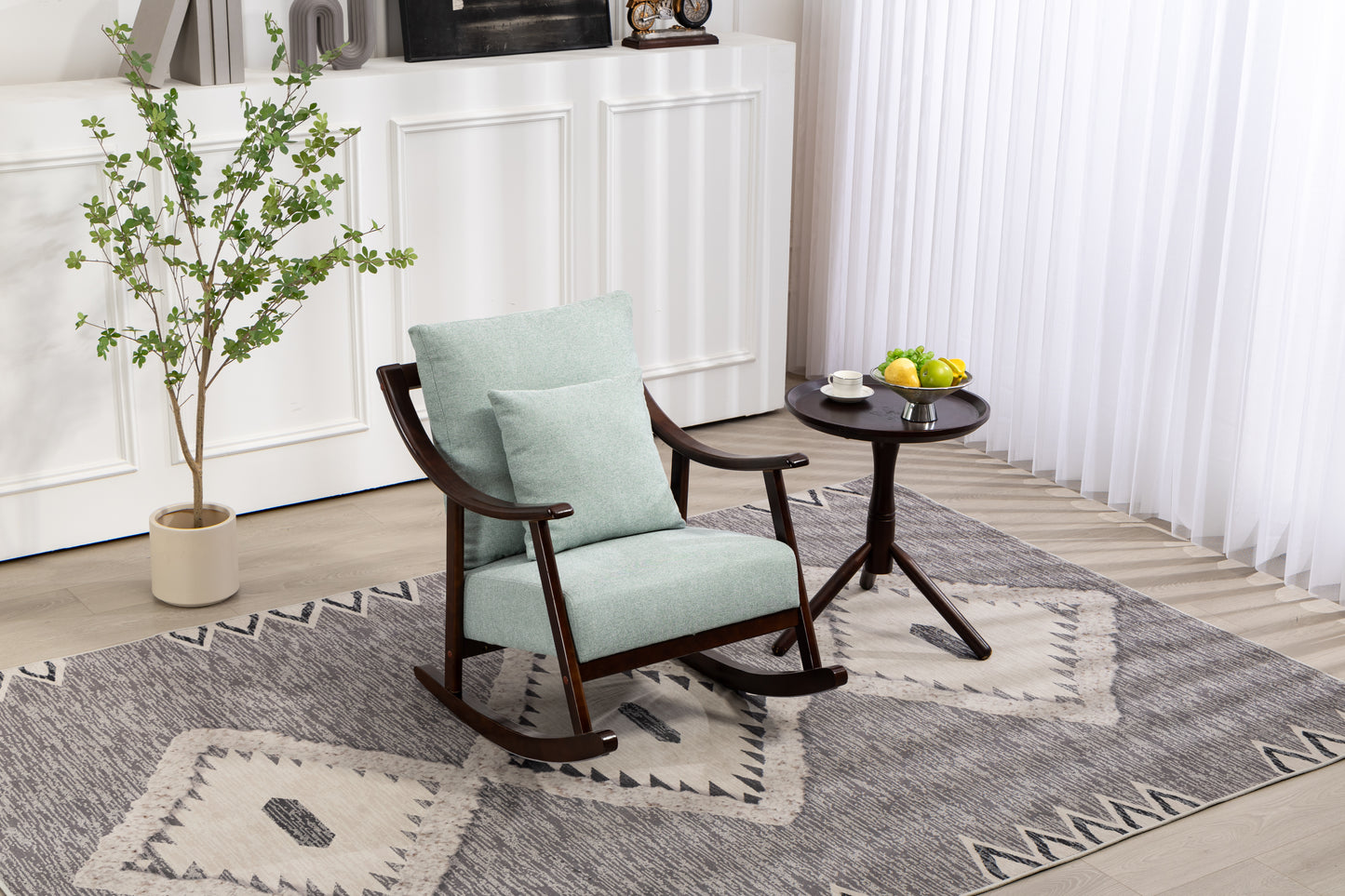 Accent Chair Rocking woven fabric Mid Century Modern Accent Chairs Comfy Upholstered Glider Arm Chair with Solid Wood for Living Room Bedroom Balcony - LaTezza Online Shop