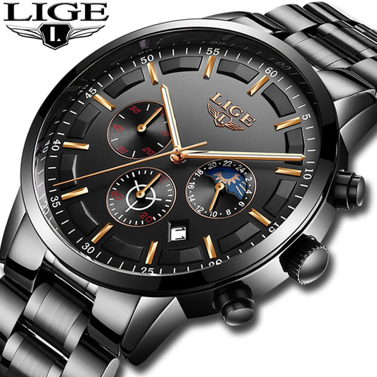 LIGE Sport Quartz Mens Top Brand Luxury Business Waterproof Watch