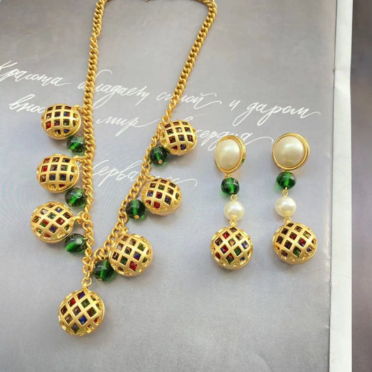 vintage fragrance classic glass bird cage Pearl necklace earrings retro atmosphere - LaTezza Online Shop