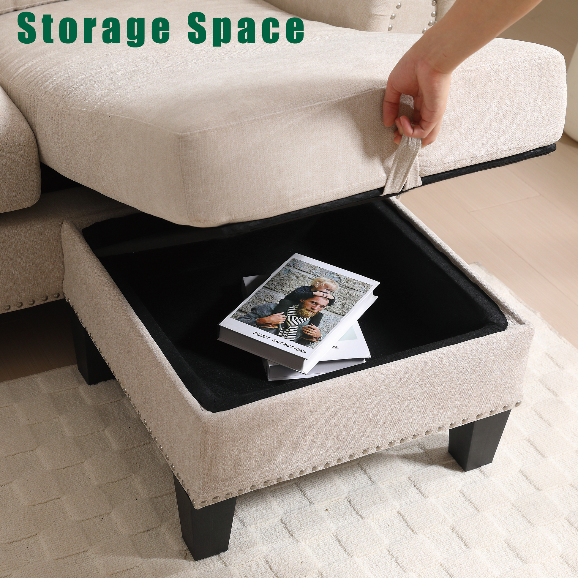 Convertible Sectional Sofa with Storage,L-shaped sofa,Four-seater sofa,Modern Linen Fabric Sectional Couches Beige - LaTezza Online Shop