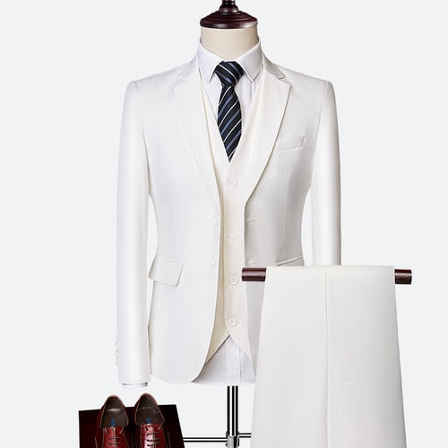 Slim Fit Tuxedo Formal Wedding Prom  Work Suits 3Pcs Set Jacket Pants Vest - LaTezza Online Shop