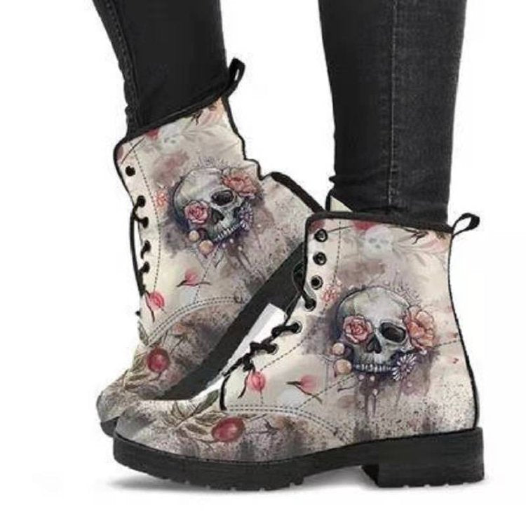 European and American plus leather Martin boots women's Gothic printed British boots Wish workwear combat boots - LaTezza Online Shop