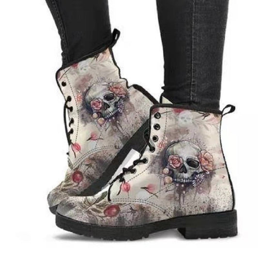 European and American plus leather Martin boots women's Gothic printed British boots Wish workwear combat boots - LaTezza Online Shop