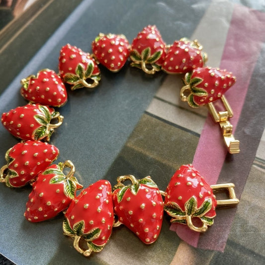 Sweet enamel glaze Chinese red strawberry fruit bracelet buckle bracelet - LaTezza Online Shop