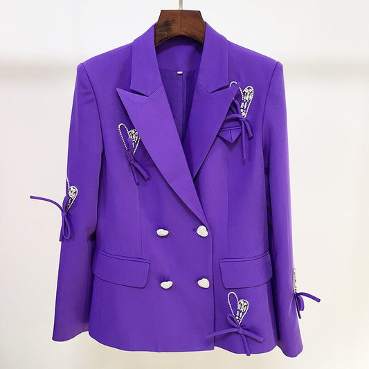 High-End Rhinestone Heart Button Bow Loose Suit Jacket Sweet Suit - LaTezza Online Shop