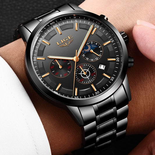 LIGE Sport Quartz Mens Top Brand Luxury Business Waterproof Watch