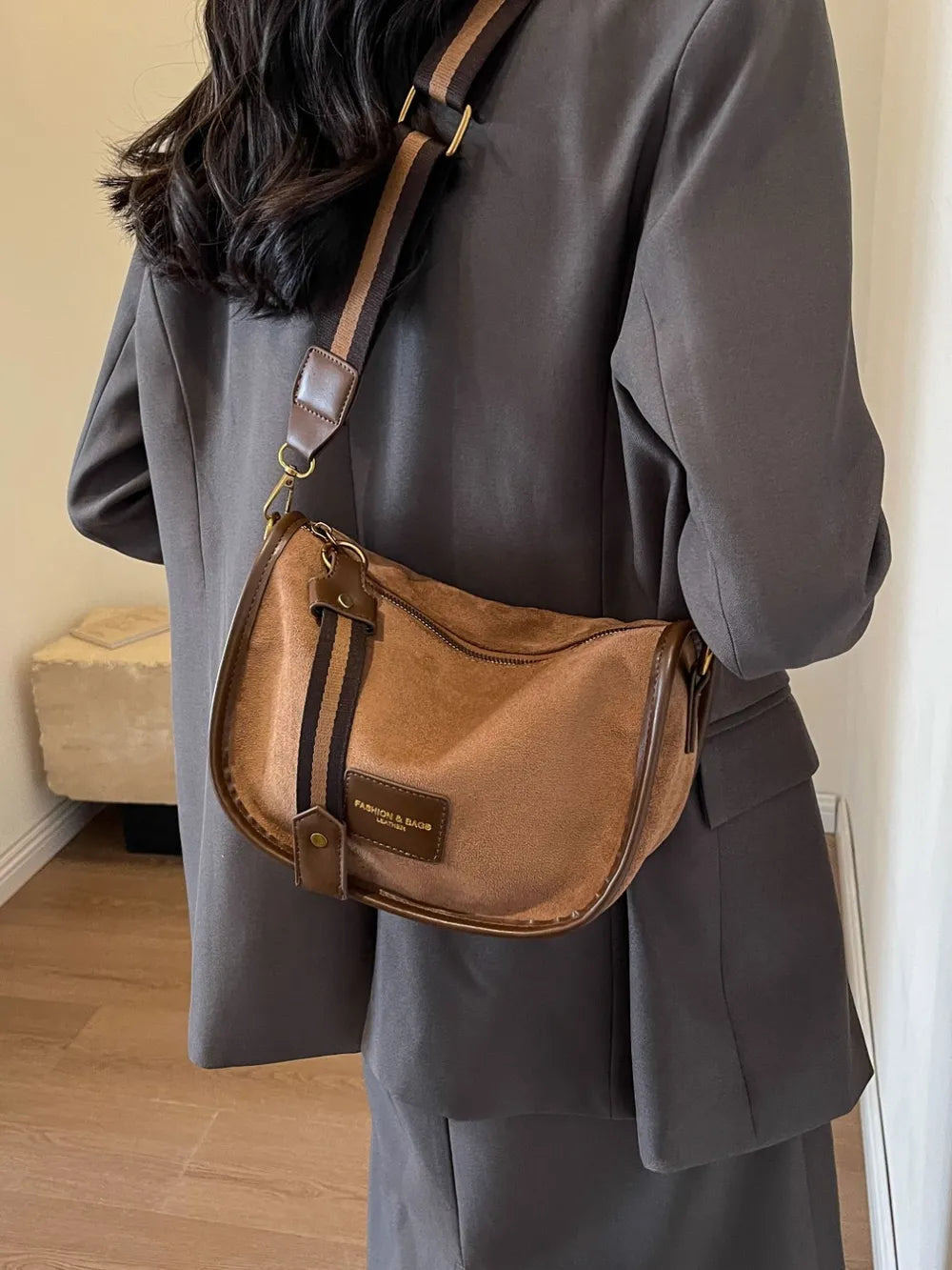 Suede Adjustable Strap Shoulder Bag - LaTezza Online Shop