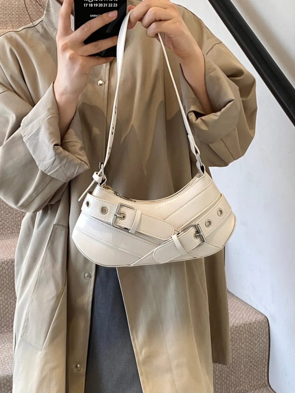 PU Leather Buckle Shoulder Bag - LaTezza Online Shop