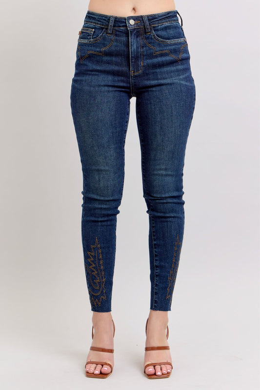 Judy Blue Full Size Embroidered High Rise Skinny Jeans Plus Size - LaTezza Online Shop
