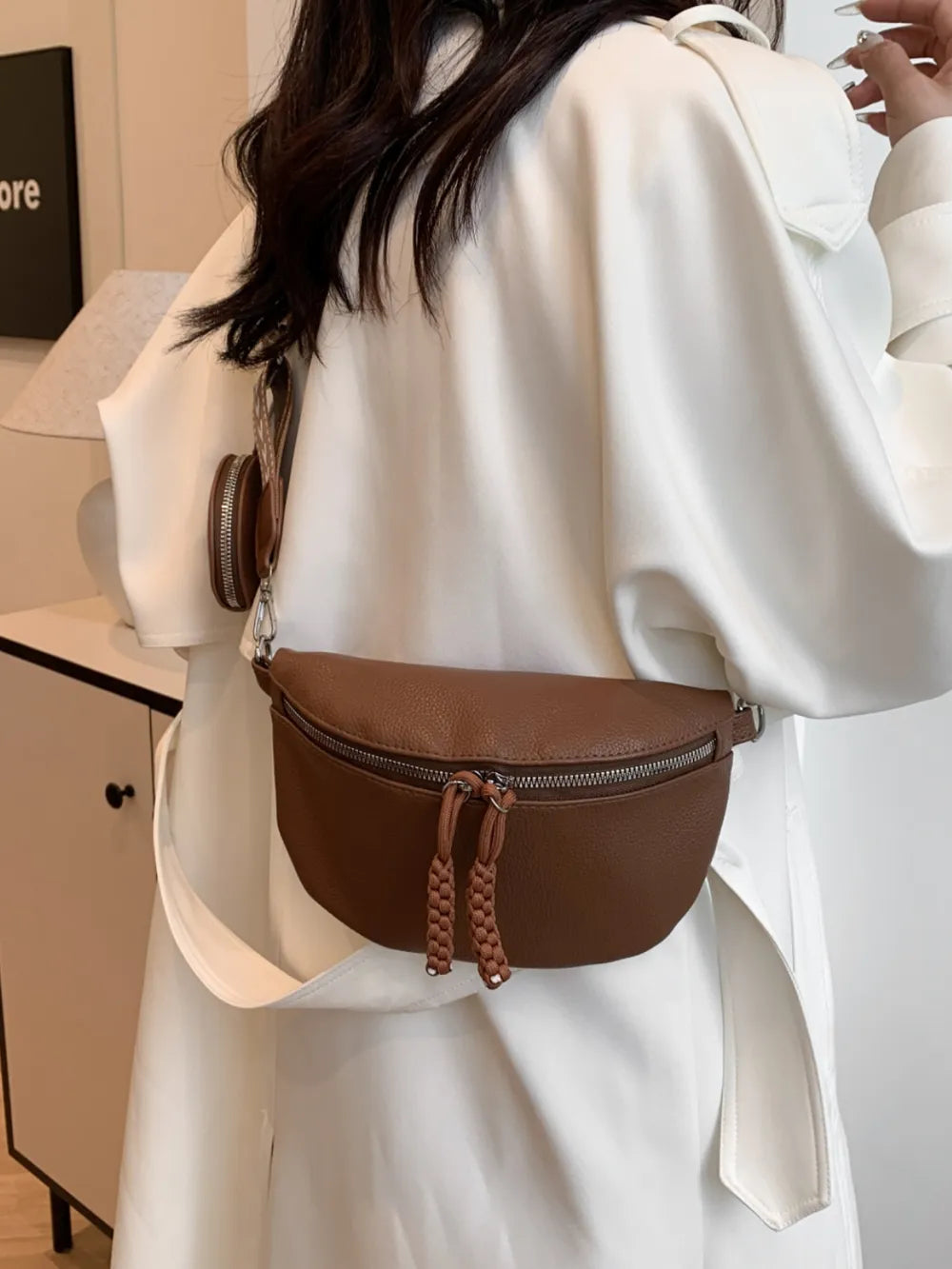 PU Leather Adjustable Strap Crossbody Bag with Coin Purse - LaTezza Online Shop