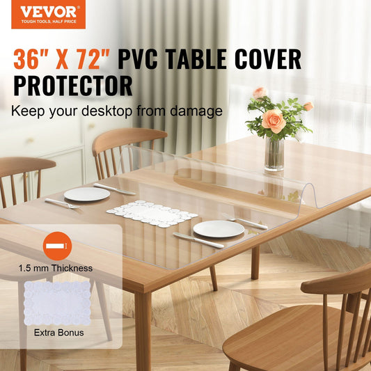 VEVOR Clear Table Cover Protector, Table Cover, 1.5 Mm Thick PVC Plastic Tablecloth, Waterproof Desktop Protector For Writing Desk, Coffee Table, Dining Room Table - LaTezza Online Shop