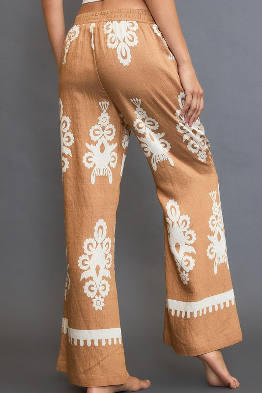 Umgee Full Size Border Print Wide Leg Pants Plus Size - LaTezza Online Shop