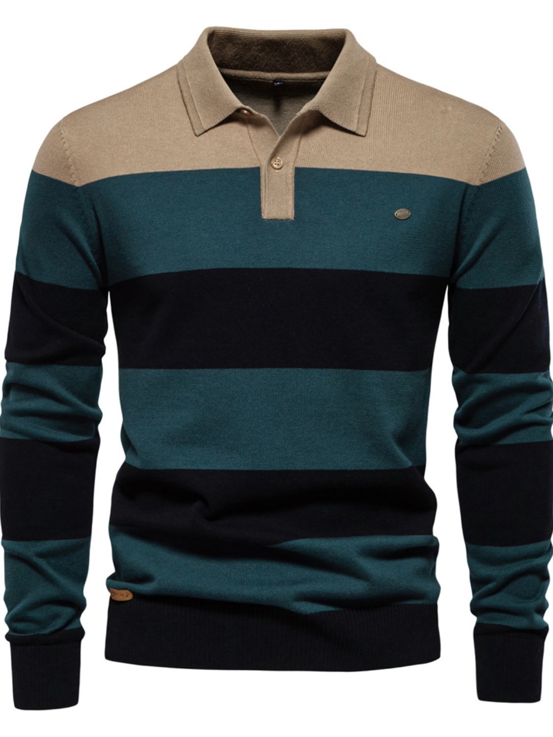 Men's Striped Long Sleeve Knit Polo - LaTezza Online Shop