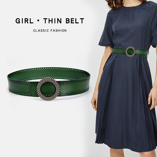 Green Women Belt No Hole Ladies Belts For Dresses Real Leather - LaTezza Online Shop