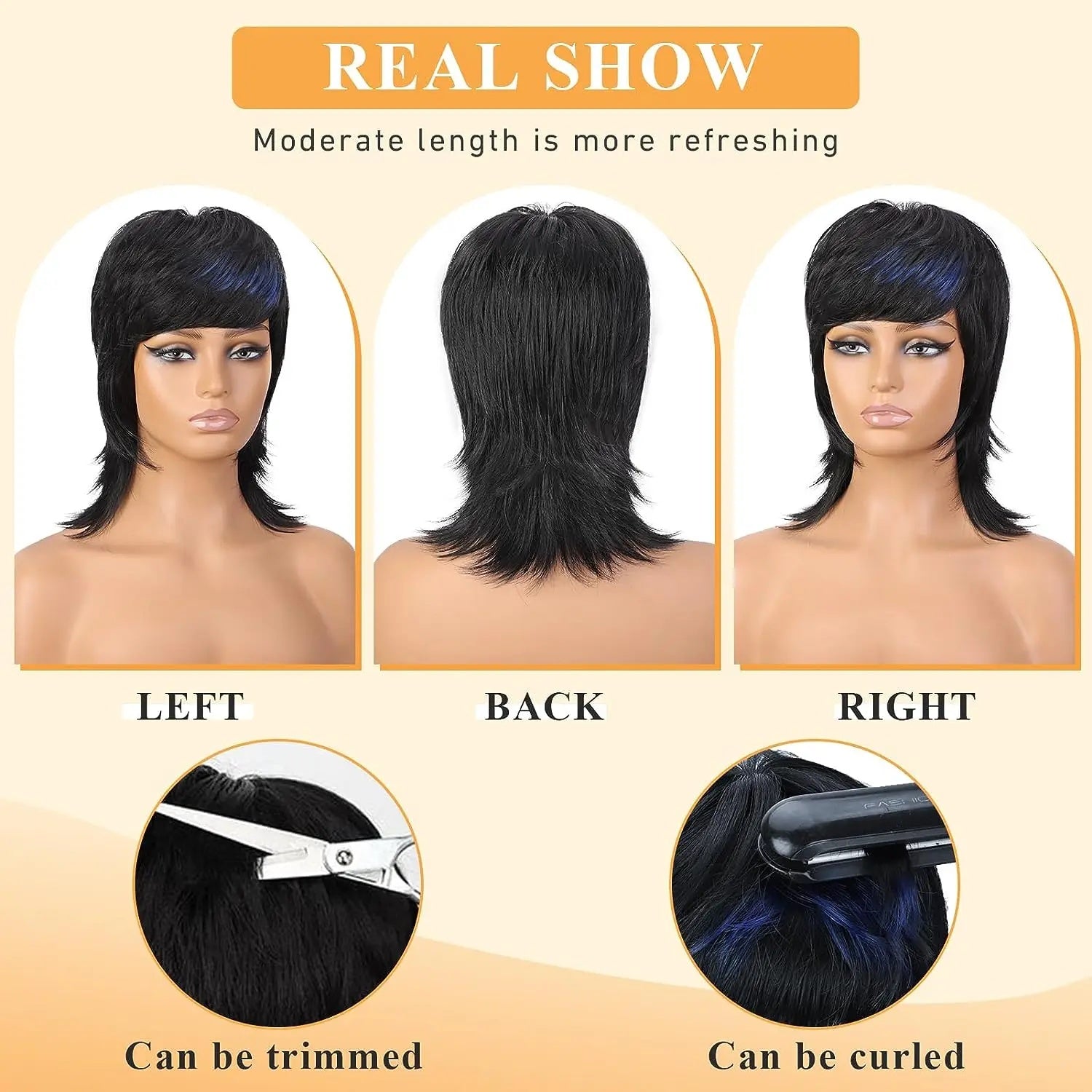 14-Inch Mullet Wig With Fluffy Layered Pixie Cut, Synthetic Short Straight Hair, High-Temperature Chemical Fiber, - LaTezza Online Shop