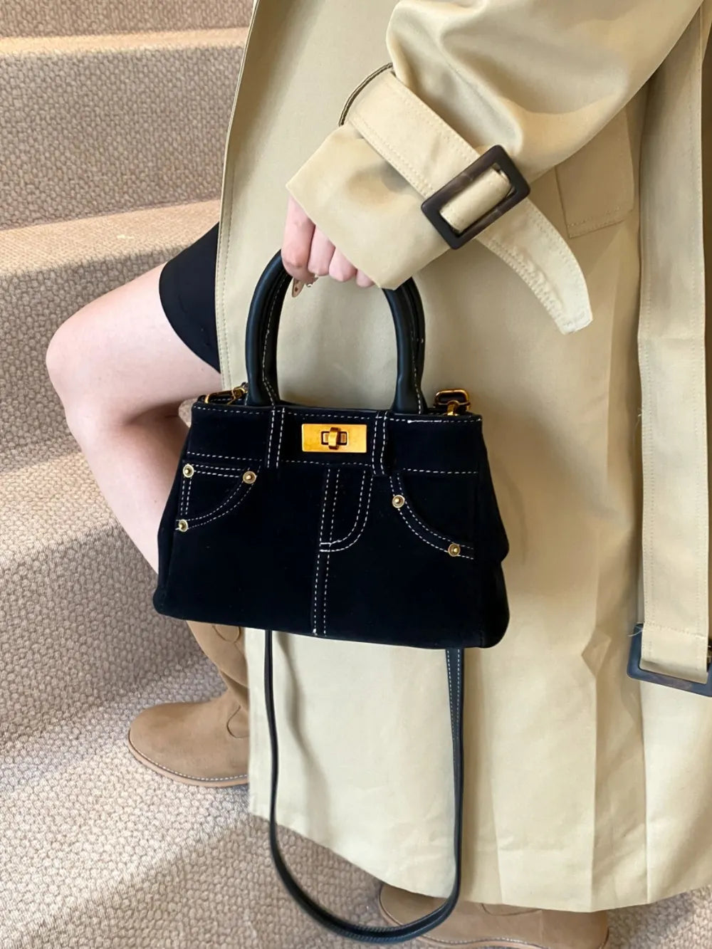 Suede Adjustable Strap Double-Use Handbag - LaTezza Online Shop