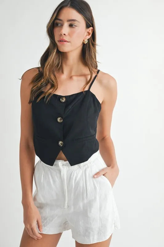 MABLE Linen Mix Button Down Tank Top - LaTezza Online Shop