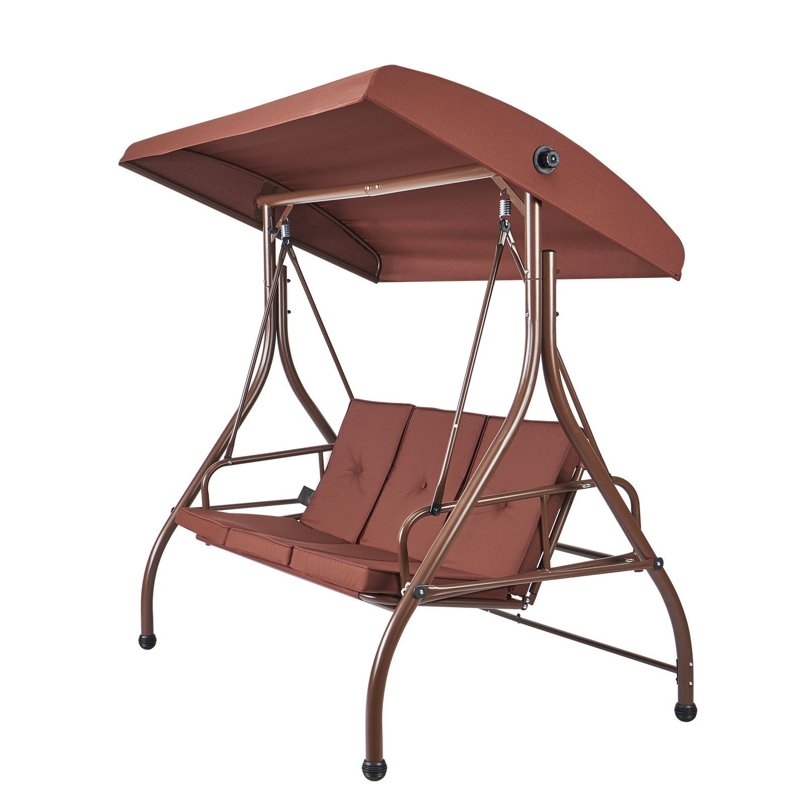 VEVOR 3-Seat Patio Swing Chair, Converting Canopy Swing, Outdoor Patio Porch With Adjustable Canopy, Removable Thick Cushion And Alloy Steel Frame, For Balcony, Backyard, Poolside, Brown - LaTezza Online Shop