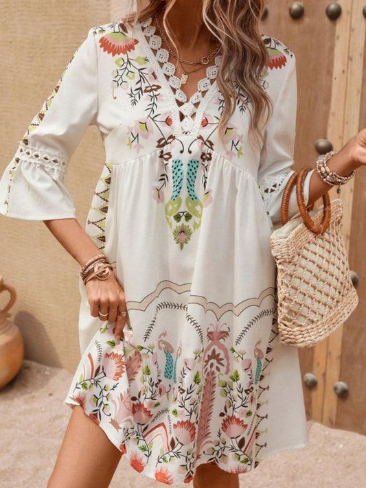 Summer Dress Lace Detail Printed Three-Quarter Sleeve Dress - LaTezza Online Shop