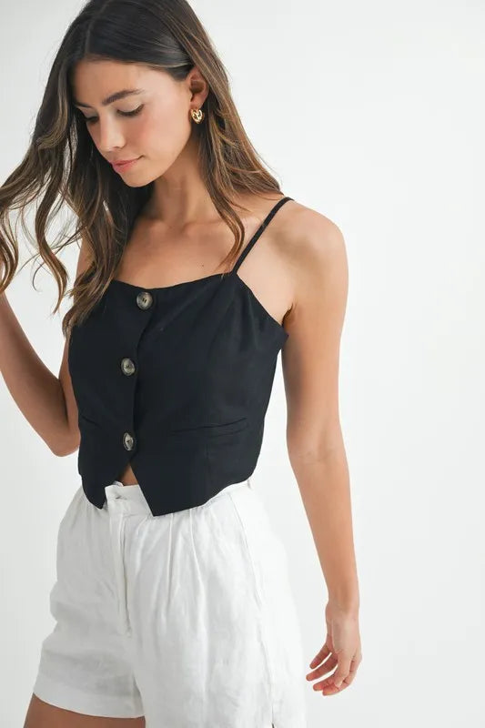 MABLE Linen Mix Button Down Tank Top - LaTezza Online Shop