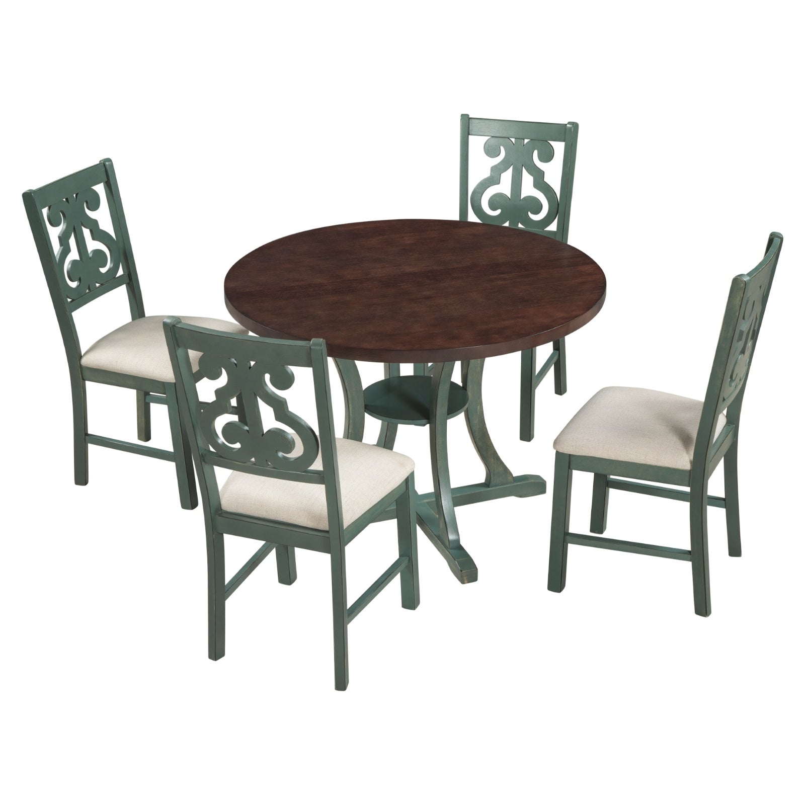 TREXM 5-Piece Round Dining Set With Fabric Chairs & Special-shaped Legs - LaTezza Online Shop