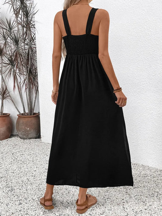 Perfee Embroidered Floral Side Slit Sleeveless Midi Dress