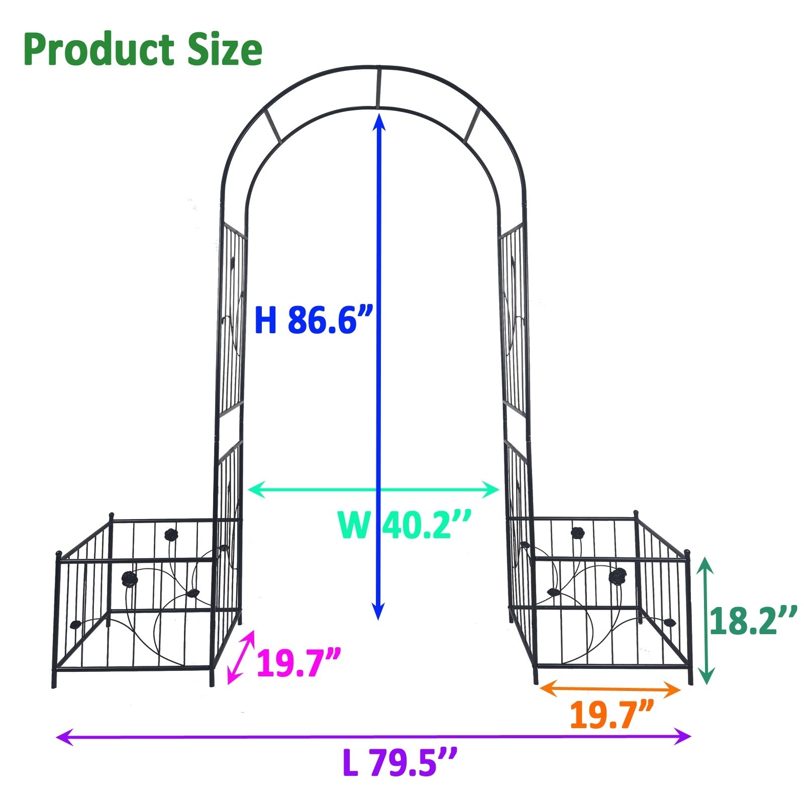 Metal Garden Arch With Plant Stands 79.5W X 86.6H Climbing Plants Rose Support - LaTezza Online Shop