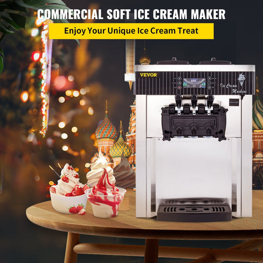 VEVOR Commercial Ice Cream Machine 5.3 To 7.4Gal Per Hour Soft Serve With LED Display Auto Clean 3 Flavor 2200W Sliver - LaTezza Online Shop