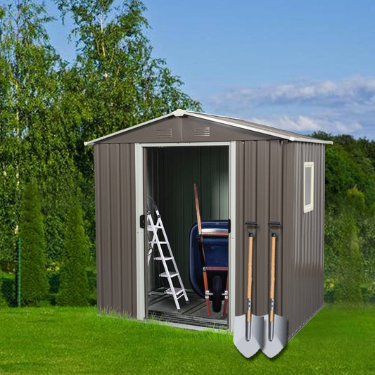 6ft X 5ft Outdoor Metal Storage Shed Gray With Window - LaTezza Online Shop
