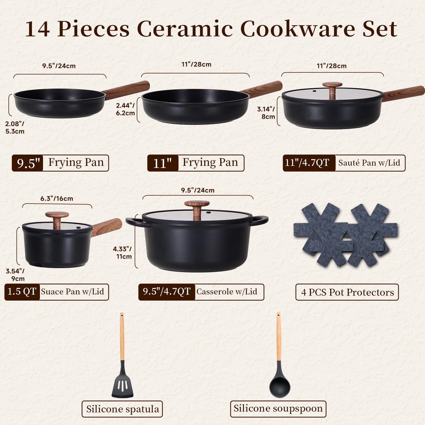 Ceramic Cookware Sets 15 Pcs Healthy Pots And Pans Set Non Stick Induction Kitchen Cooking Set With Removable Handles Oven Safe - LaTezza Online Shop