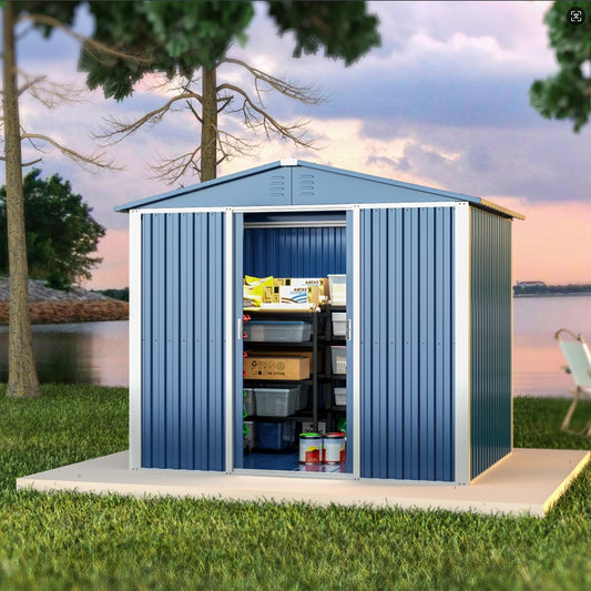 Professional Install Metal Shed 8.6 Ft. W X 6.3 Ft. D Metal Shed With Sliding Door In Blue 54 Sq. Ft. - LaTezza Online Shop