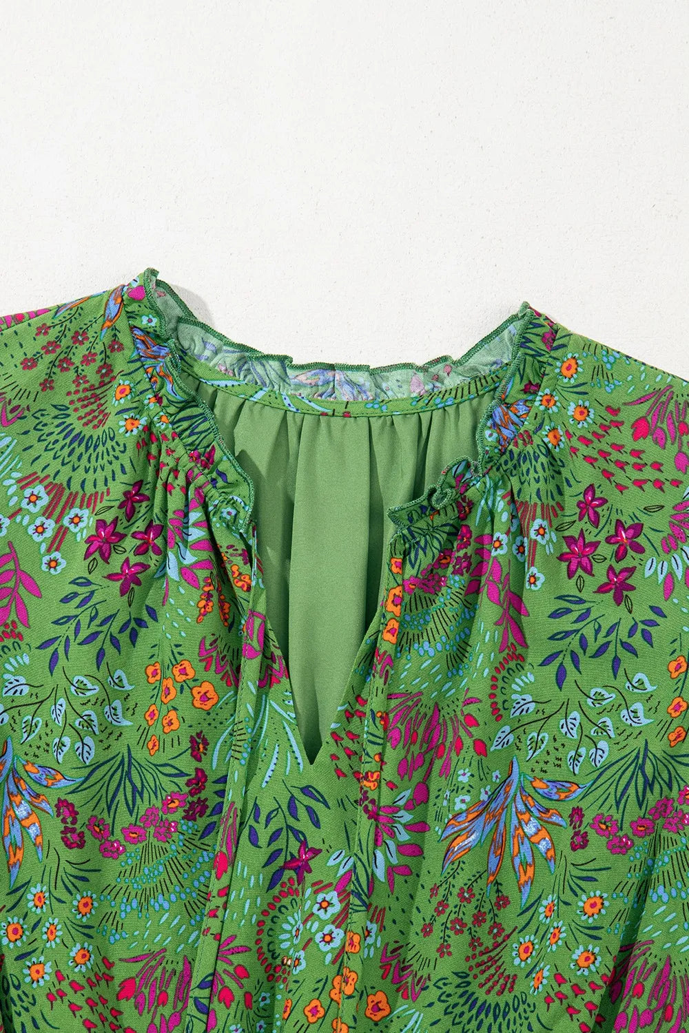 Short Dress Floral Tie Split Neck Frilly Ruffle Trim Tiered - LaTezza Online Shop