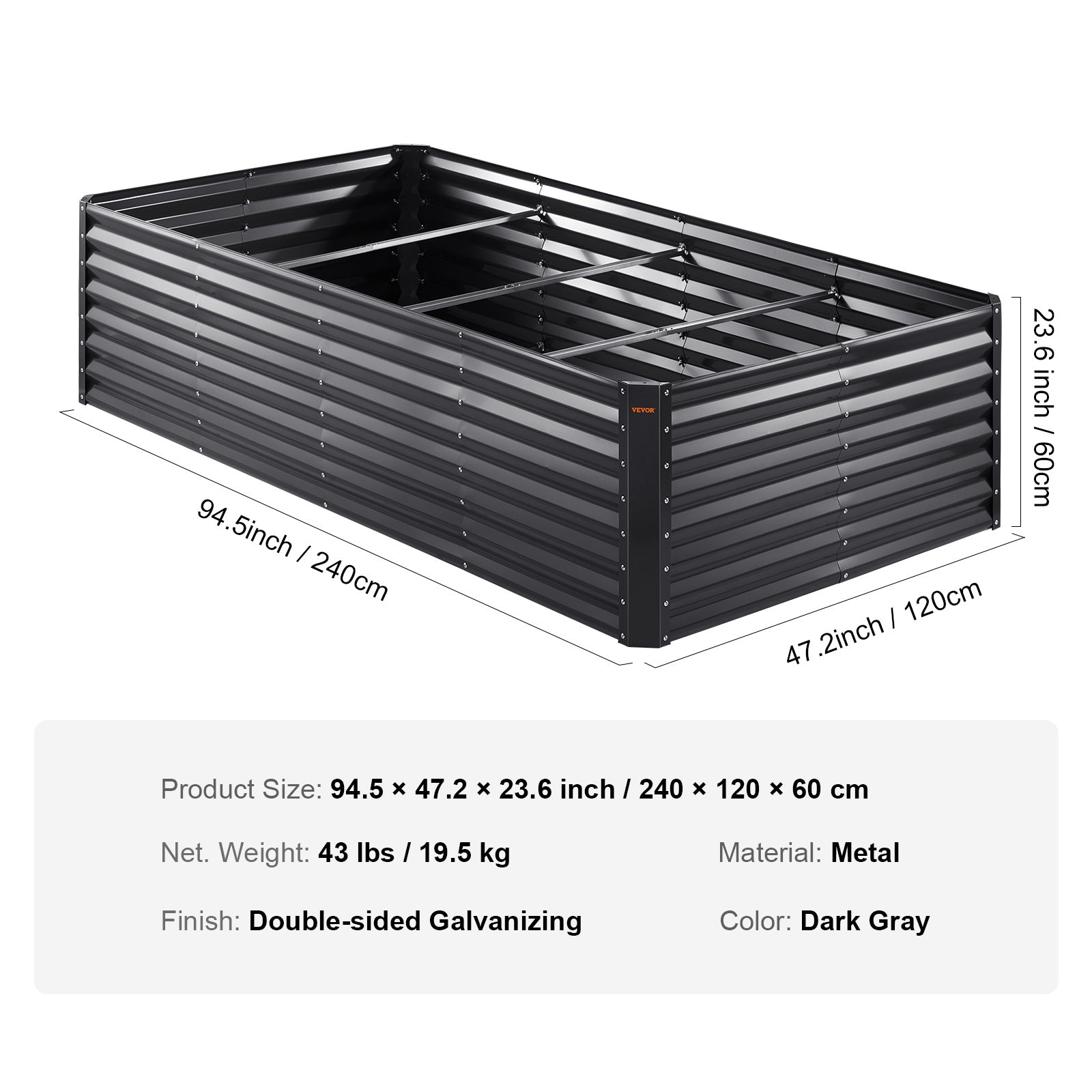 VEVOR Galvanized Raised Garden Bed Planter Box 94.5x47.2x23.6inch Flower Vegetable - LaTezza Online Shop