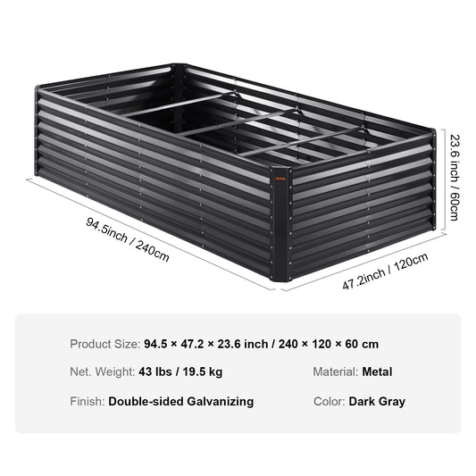 VEVOR Galvanized Raised Garden Bed Planter Box 94.5x47.2x23.6inch Flower Vegetable - LaTezza Online Shop