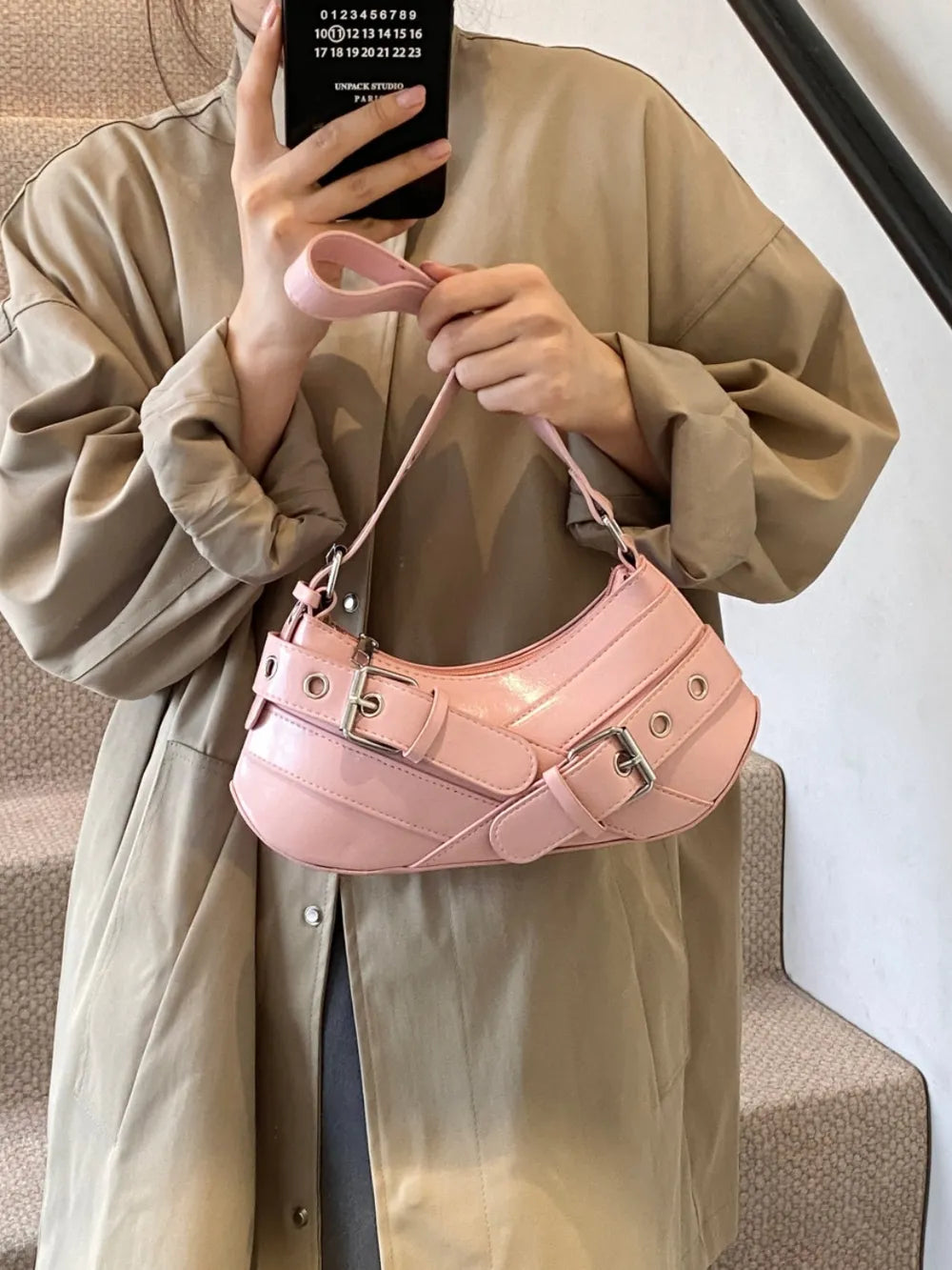 PU Leather Buckle Shoulder Bag - LaTezza Online Shop