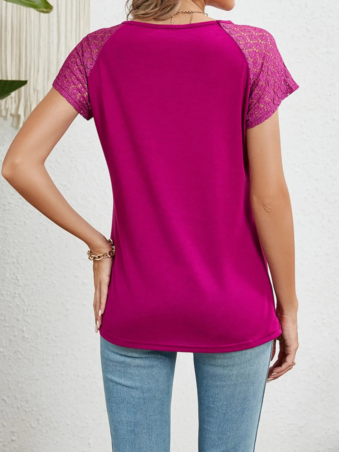 Round Neck Lace Short Sleeve Top - LaTezza Online Shop