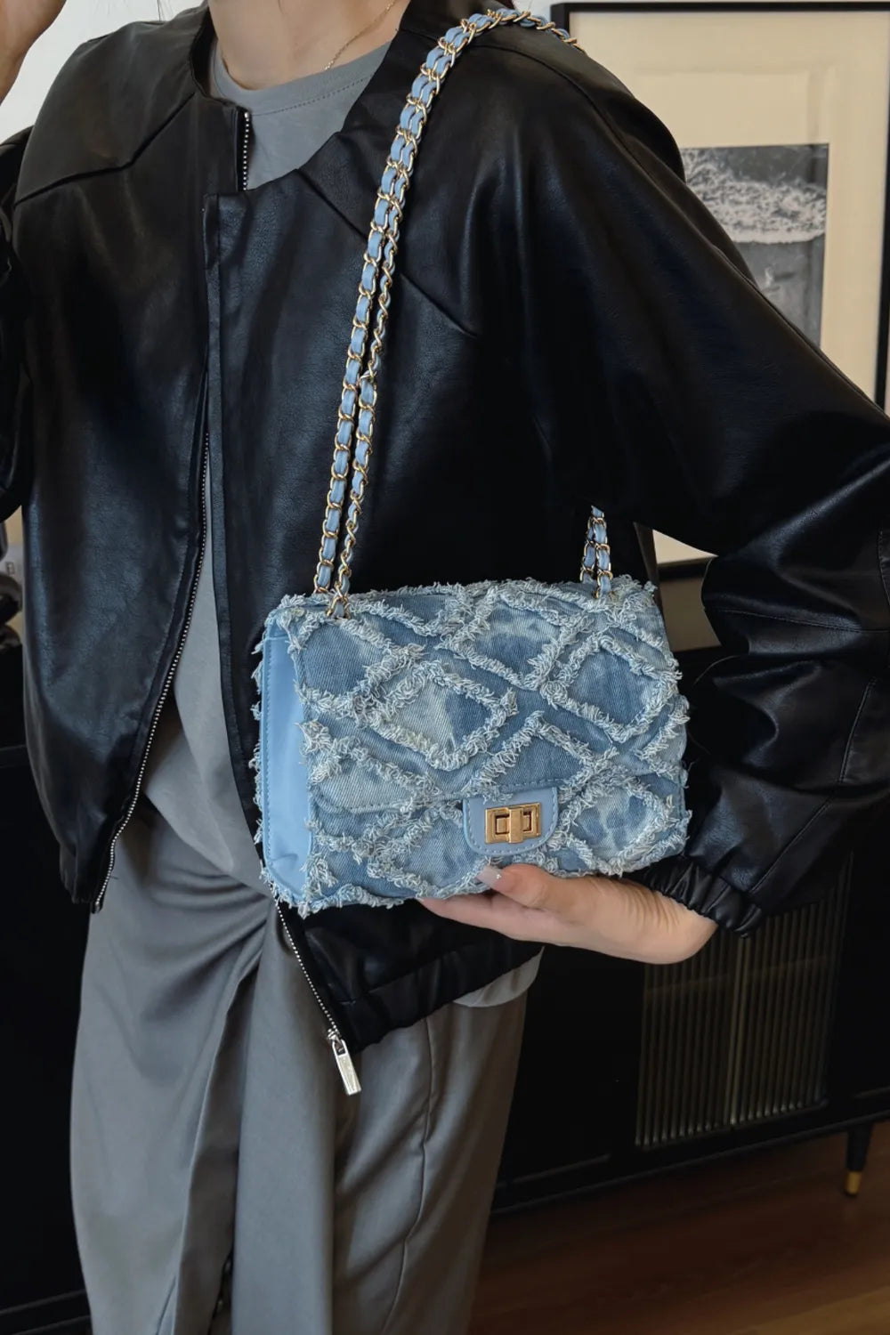 Raw Hem Denim Crossbody Bag - LaTezza Online Shop