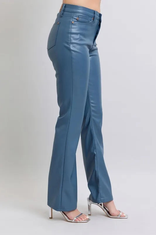 Judy Blue Full Size High Waist Tummy Control Faux Leather Bootcut Pants Plus Size - LaTezza Online Shop