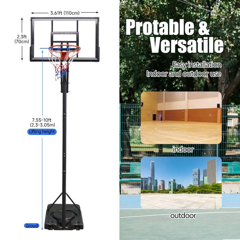 TotheCORE Basketball Stand 7.55-10.00 Ft Adjustable Portable Basketball Hoop & Goal PC Backplate, Large Base & Wheels - LaTezza Online Shop