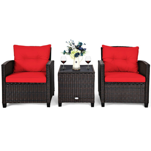 3 Pieces Rattan Patio Furniture Set With Washable Cushion - LaTezza Online Shop
