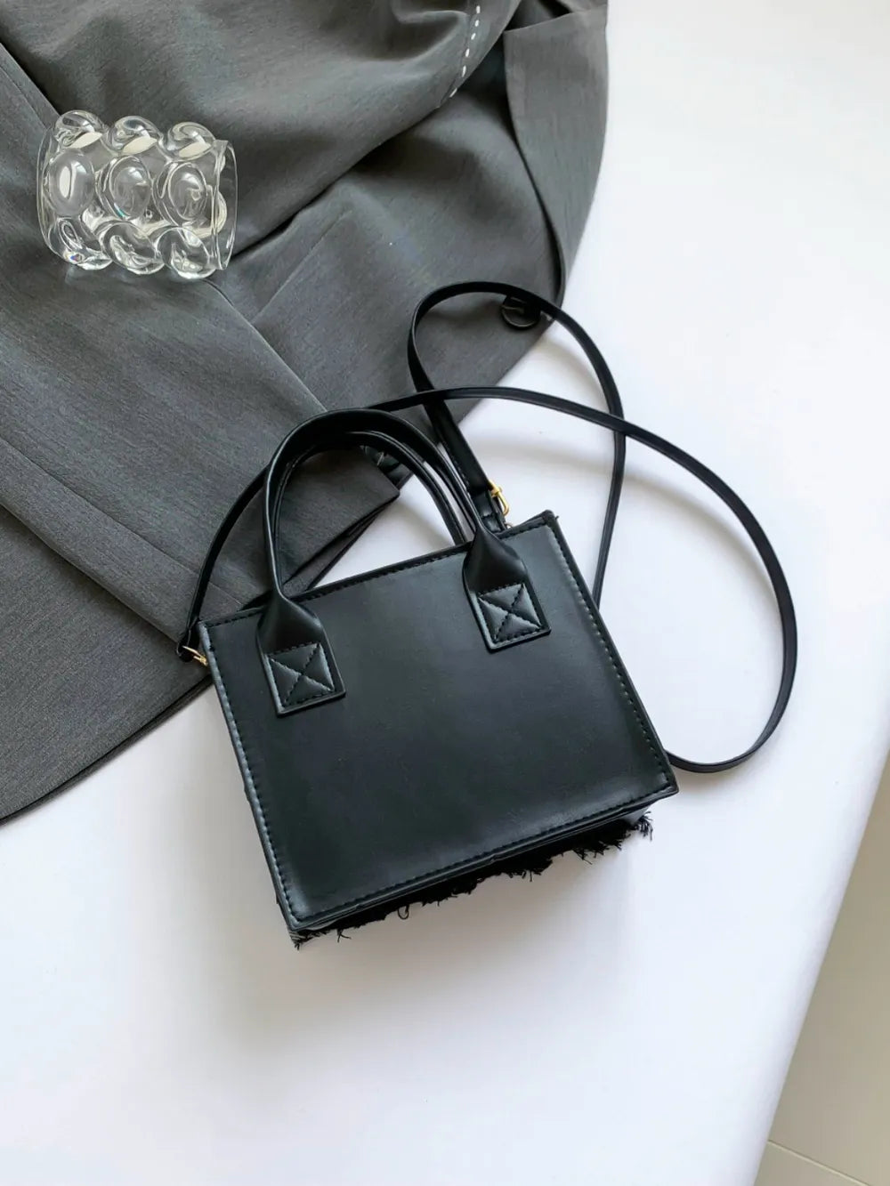 Raw Edge Plaid Shoulder Bag - LaTezza Online Shop