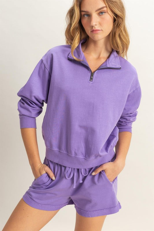 Quarter Zip Drop Shoulder Sweatshirt - LaTezza Online Shop