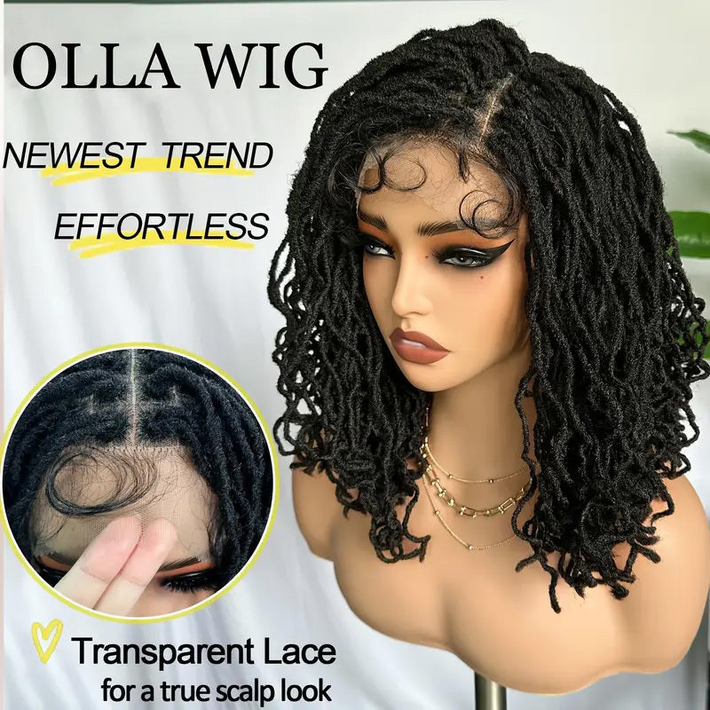 4x4 Lace Front Braided Wig Curly Mini Faux Locs Ombre Brown Ombre Blonde 14 Inch Shoulder Length Synthetic Lace Wig For Women - LaTezza Online Shop