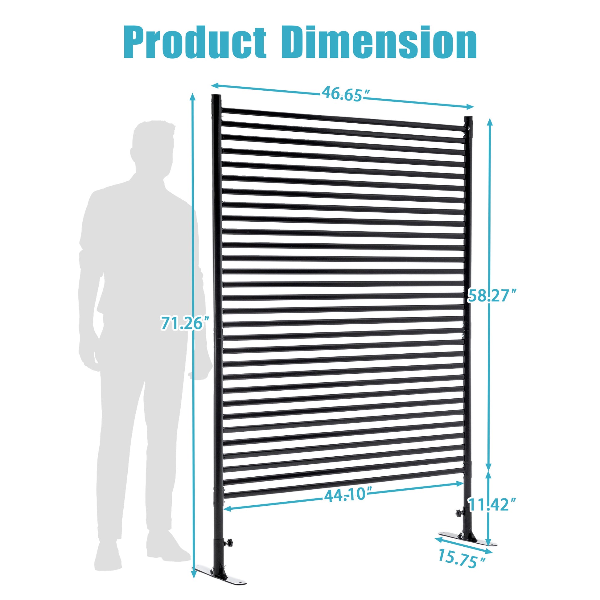 71.26''x46.65'' Outdoor Privacy Screens Freestanding Metal Fence Panels Slatted With Stand Black - LaTezza Online Shop