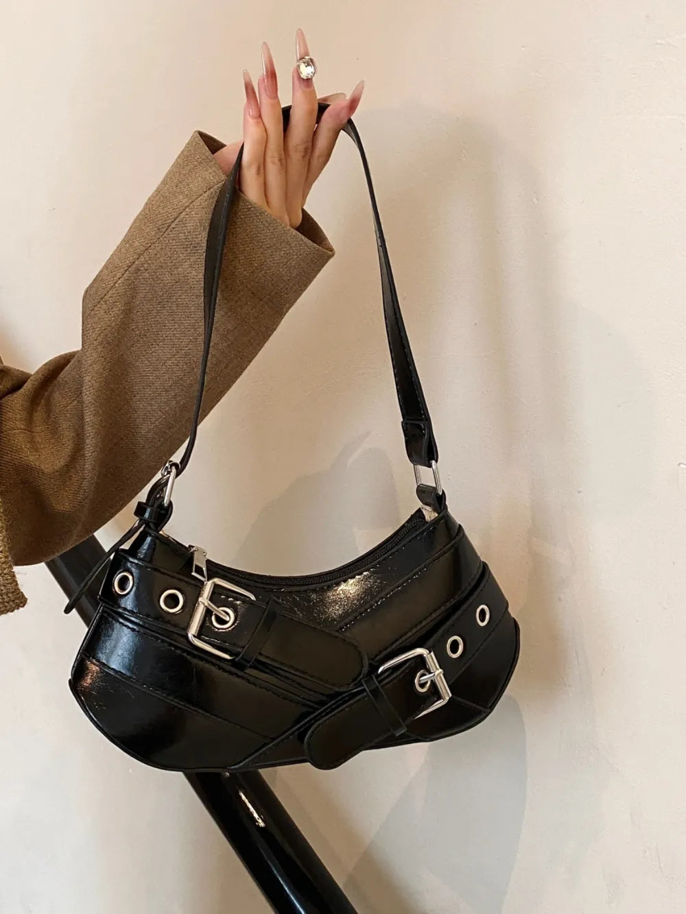 PU Leather Buckle Shoulder Bag - LaTezza Online Shop