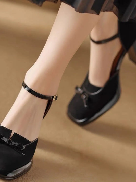 Bow Block Heel Ankle Strap Pumps - LaTezza Online Shop
