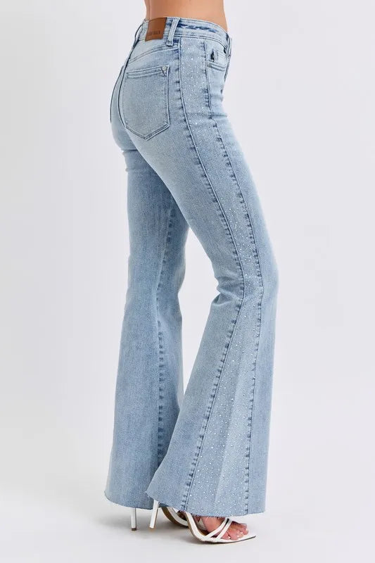 Flare Jeans Judy Blue Full Size Mid Rise Rhinestone Side Panel Detail Plus Size - LaTezza Online Shop
