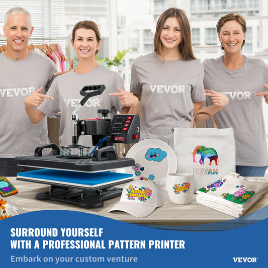 VEVOR Heat Press, 5 In 1 Heat Press Machine Machine 12x15, Clamshell Sublimation Transfer Printer Fast Heat-up, Digital Precise Temperature Control, Vinyl Heat Press For T-Shirt Plate Mug Cup - LaTezza Online Shop